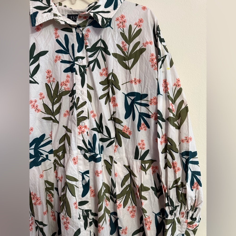Eloquii Summer Pink Green Floral Print Dress Colorful Flutter Sleeve Sz 20 NWOT - Picture 3 of 4